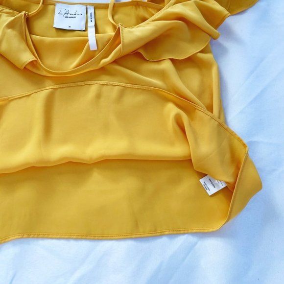 L'Academie X Revolve Marigold Yellow Off-Shoulder Ruffle Satin Cami Top M - Picture 8 of 12